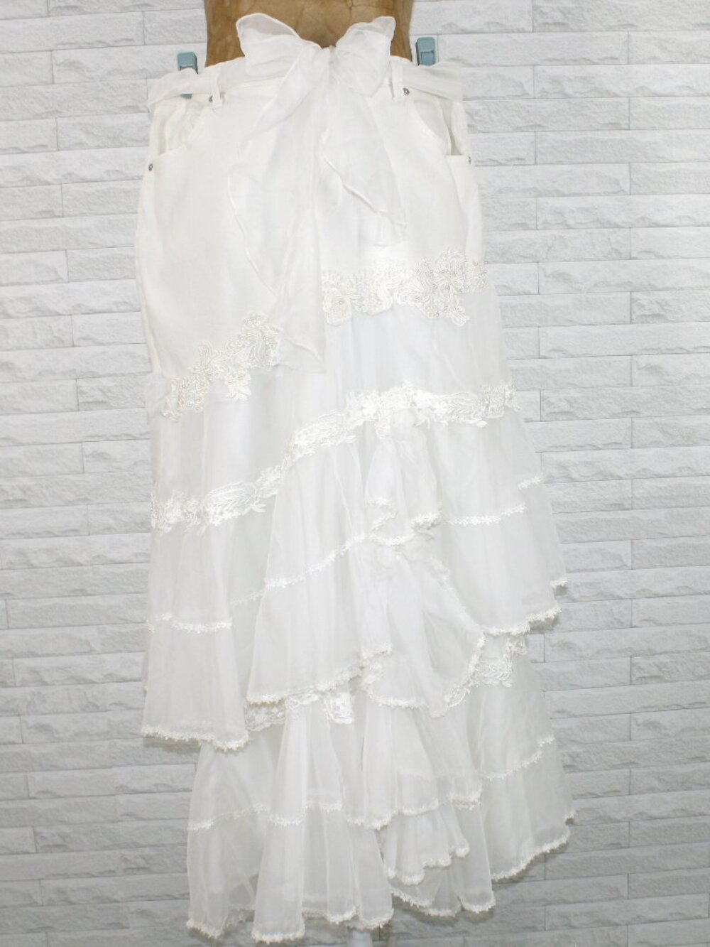 HAND CRAFTED Skirt Denim Ruffle Bachelorette Wedding Bridal White Plus Size 16